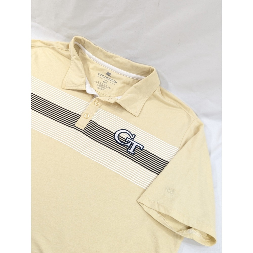 Colosseum Georgia Tech Yellow Jackets Striped Golf Polo Shirt Cotton Soft XXL